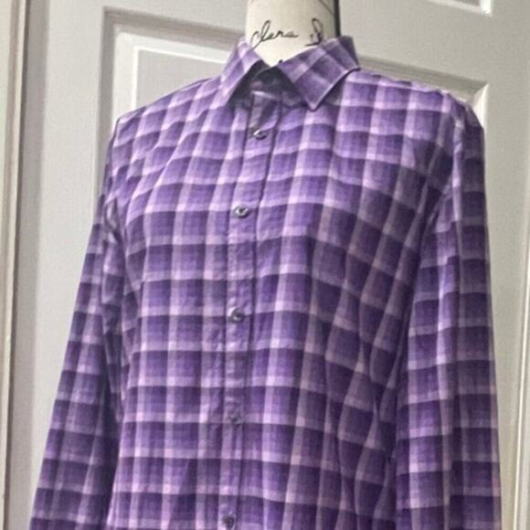 HUGO BOSS SLIM BUTTON UP LONG SLEEVE SHIRT PLAID PURPLE COLOR SIZE LARGE - Picture 4 of 16
